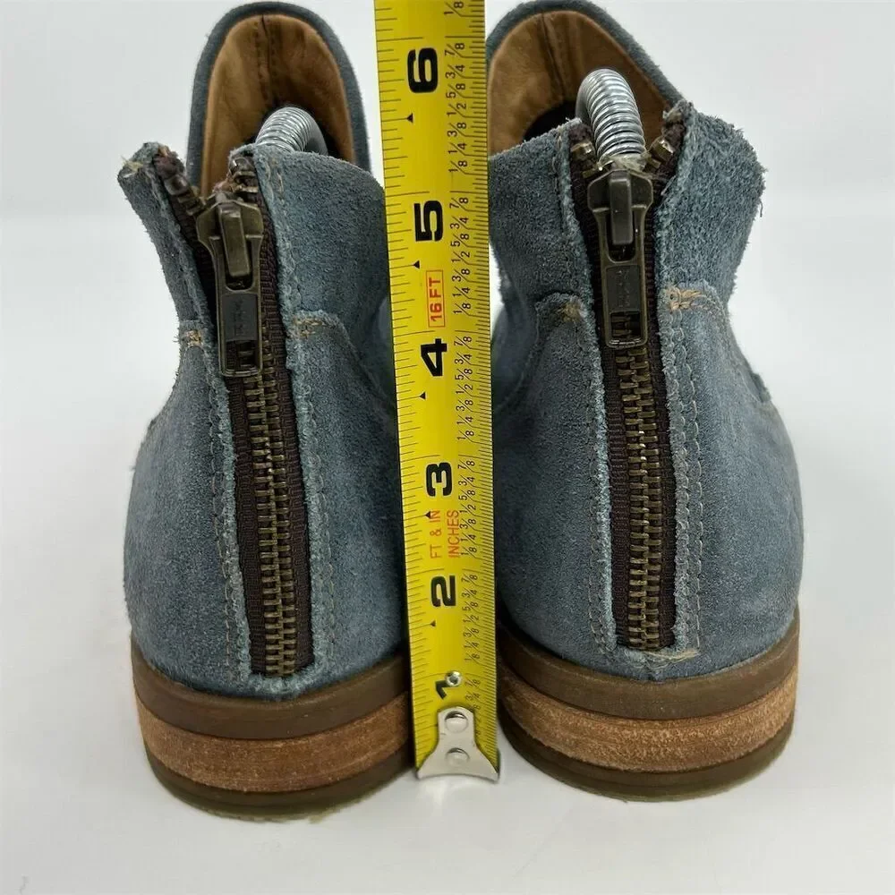 Born Women's Arula Blue Suede Ankle Booties Size 7.5 Casual Fall Back Zipper